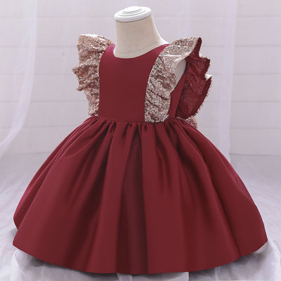 Children's Fluffy Dress,Small Flying Sleeves,Sequins,Hollow Princess Dress cotton blended baby One-years-old Dress Children's Fluffy Dress,Small Flying Sleeves,Dress
