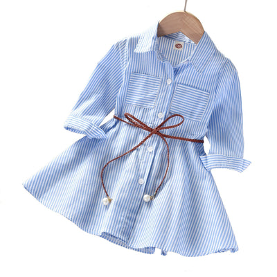 Children's Shirts Baby Western-style Dresses Cotton fabric stripe Pattern light blue stripes pink plaid Size 90cm Children's Shirts Baby Western-style Dresses Cotton